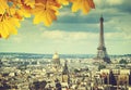 Autumn leaves in Paris and Eiffel tower Royalty Free Stock Photo