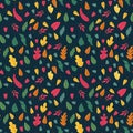 Autumn leaves pattern, fall flowers. Orange and brown vintage nature tree foliage, retro color plants. Decor textile Royalty Free Stock Photo