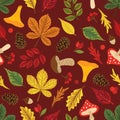 Autumn leaves pattern. Falling leaf seamless background with Oak, maple, chestnut, linden, aspen, walnut and rowan Royalty Free Stock Photo