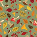 Autumn leaves pattern. Falling leaf seamless background with Oak, maple, chestnut, linden, aspen, walnut and rowan Royalty Free Stock Photo