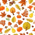 Autumn leaves pattern. Forest yellow fall beautiful season vector seamless background of autumn