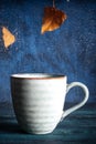 Autumn leaves, rain, and a cup of tea Royalty Free Stock Photo