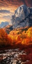 Colorful Autumn Landscape Wallpaper With Karst And Mountains Royalty Free Stock Photo