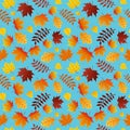 Autumn Leaves Seamless Pattern Fall Colorful Maple Leaves Repeat Pattern for Textile Design, Fabric Printing, Stationary, Packagin