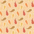 Autumn leaves seamless pattern. Fall forest paisley shapes repeat background. Vector hand drawn flat illustration Royalty Free Stock Photo