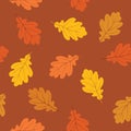 Autumn leaves seamless pattern. Fall nature oak leaf over brown background Royalty Free Stock Photo