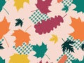 Autumn leaves seamless pattern. Falling leaves, leaf fall. Oak and maple. Background for wrapping paper, print, fabric Royalty Free Stock Photo