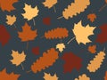 Autumn leaves seamless pattern. Falling leaves, leaf fall. Oak and maple. Background for wrapping paper, print, fabric Royalty Free Stock Photo