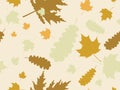 Autumn leaves seamless pattern. Falling leaves, leaf fall. Oak and maple. Background for wrapping paper, print, fabric Royalty Free Stock Photo