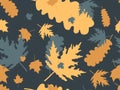 Autumn leaves seamless pattern. Falling leaves, leaf fall. Oak and maple. Background for wrapping paper, print, fabric Royalty Free Stock Photo