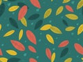 Autumn leaves seamless pattern. Falling leaves, leaf fall and water drops, rain. Background for surfaces, printing on paper Royalty Free Stock Photo