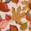 Autumn leaves seamless pattern. Falling trees leaves minimal art background