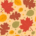 Autumn leaves seamless pattern with maple, oak and linden tree leaf. Fall background or wallpaper. Vector elements for cozy design Royalty Free Stock Photo