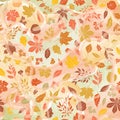 Autumn leaves seamless pattern. Season floral watercolor drawn wallpaper. Fall leaf nature background Royalty Free Stock Photo