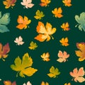 Autumn leaves seamless pattern, vector background. Red, yellow and green maple leaf, For the design of wallpaper, fabric Royalty Free Stock Photo
