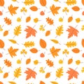 Autumn leaves. Seamless pattern. Vector yellow and orange leaf. Scrapbook, gift wrapping paper, textiles. Hello, october. Color