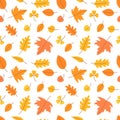 Autumn leaves. Seamless pattern. Vector yellow and orange leaf. Scrapbook, gift wrapping paper, textiles. Hello, october. Color Royalty Free Stock Photo