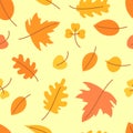 Autumn leaves. Seamless pattern. Vector yellow and orange leaf. Scrapbook, gift wrapping paper, textiles. Hello, october. Color Royalty Free Stock Photo