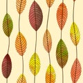 Autumn leaves seamless watercolor pattern. Vector fall background with colorful leaf Royalty Free Stock Photo