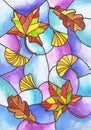 Autumn leaves. Stained glass sketch. Child `s drawing