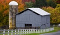 Autumn Leaves Surround Silo on Farm