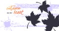 Autumn leaves with text on a hand drawn background. Abstract template. Monohrome flat fall leaves. Poster, card, label