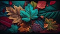 Autumn leaves on tree branch vibrant multi colored generated by AI Royalty Free Stock Photo