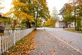 Autumn leaves on walkway in old museum district of Kouvola, Finland