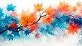 Autumn Leaves Watercolor Art. Mapple Foliage on White Background. Beautiful Aquarelle Nature Bundle Painting. Generative AI.