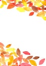 Autumn leaves watercolor grunge hand painting frame background.