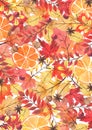 Autumn leaves watercolor hand painting background.