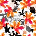 Autumn leaves watercolor seamless pattern. Royalty Free Stock Photo