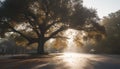 Autumn leaves on wet road, vanishing point in the distance generated by AI Royalty Free Stock Photo