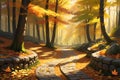 Autumn Leaves Whirling in a Gentle Breeze: Scattered Across a Cobblestone Path That Meanders Through Nature\'s Tapestry