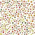 Autumn leaves white seamless pattern background. Colorful maple foliage. Season leaves fall background. Autumn yellow red, orange Royalty Free Stock Photo