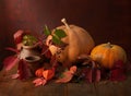 Autumn leaves , wild berries, physalis and a pumpkins Royalty Free Stock Photo