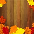 Autumn leaves on a wooden background