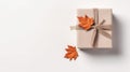 Autumn Leaves Wrap Gift Box For Father\'s Day Decoration Royalty Free Stock Photo