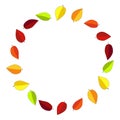 Autumn leaves wreath with copy space. Autumnal circular frame full of leaf. Seasonal circle illustration for invitation. Colorful