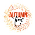 Autumn leaves wreath. Watercolor texture. Fall leaf. Sale lettering design. Vector illustration Royalty Free Stock Photo