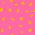 Autumn leaves. Yellow orange leaf set. Oak, maple, birch, rowan. Seamless Pattern Wrapping paper, textile template. Pink backgroun Royalty Free Stock Photo