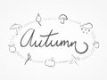 Autumn lettering and doodles. Horizontal composition. Vector illustration, flat design