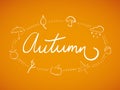 Autumn lettering and doodles. Horizontal composition. Vector illustration, flat design
