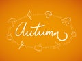 Autumn lettering and doodles. Horizontal composition. Vector illustration, flat design Royalty Free Stock Photo