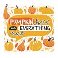 Autumn lettering illustration with pumpkins and leaves. Royalty Free Stock Photo