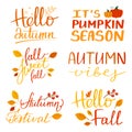 Autumn lettering set vector isolated. Hello fall