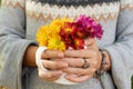 Autumn lifestyle with woman hands close up