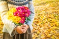 Autumn lifestyle with woman hands close up