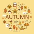 Autumn Line Art Thin Icons Set with Umbrella