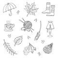Autumn line objects in doodle style Royalty Free Stock Photo
